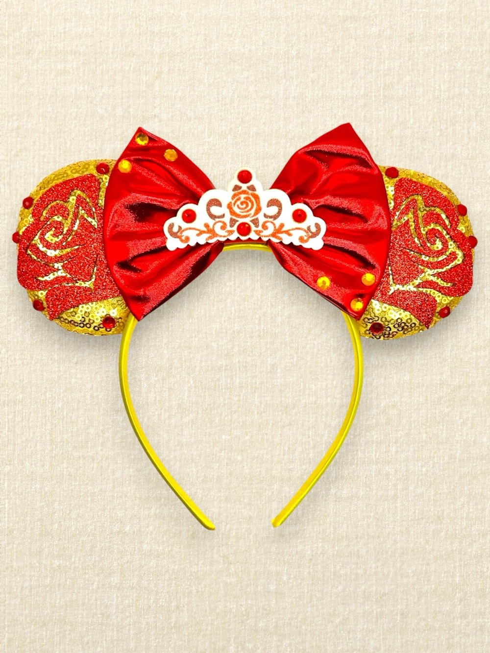 Gold Sequin Princess Belle Minnie Ears | Disney-Inspired Mouse Ears